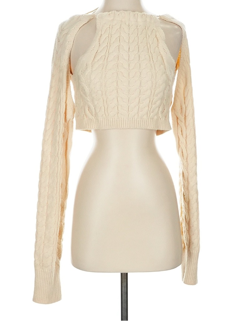 Crop Cable-Knit Open Back Sweater - Cream
